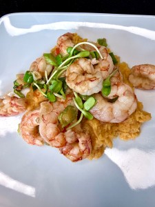 pan fried shrimp with sweet potato mashed potatoes