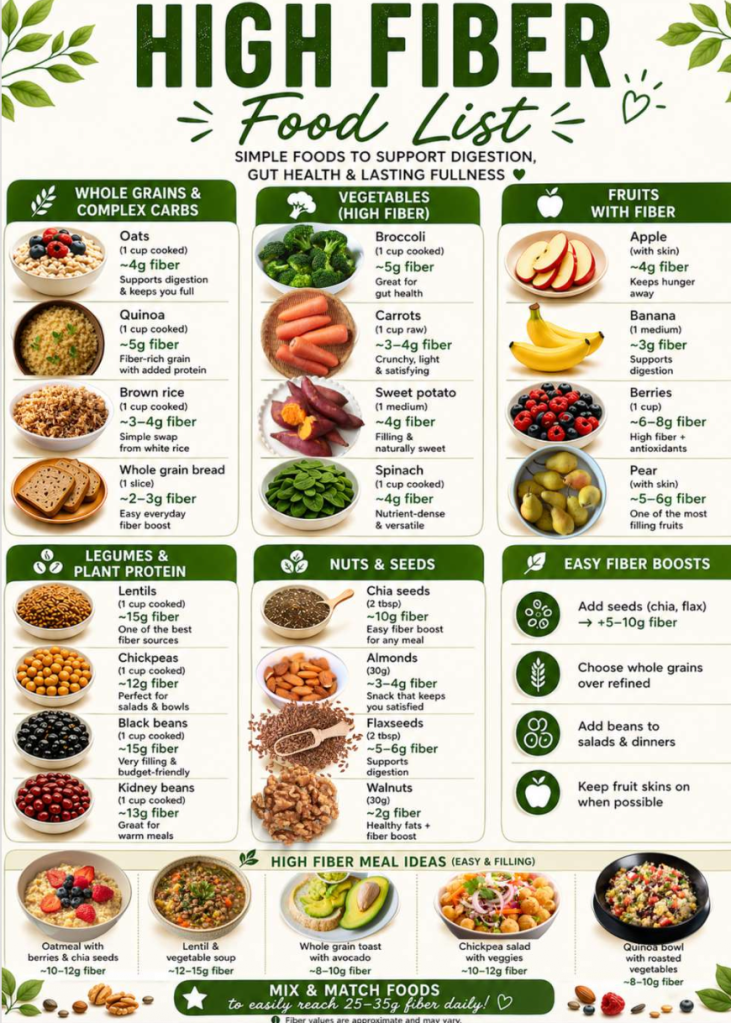 visual food list showing foods high in fiber